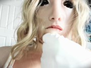 White Dress Nancy Pt3! POV of your masked rubber doll in white dress feeling her rubber pussy!