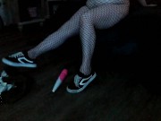 PAWG in jean shorts with fishnet stockings
