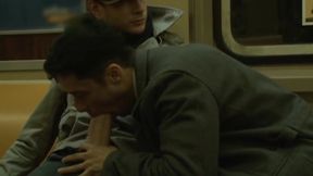 Guy sucks huge dick on Subway!