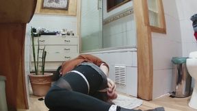 Selfbondage in sweatter and boots