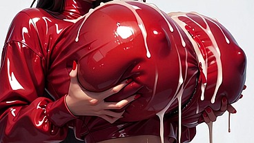 watch AI girl AMBER playing joyful with her cummed LATEX BALLOONS