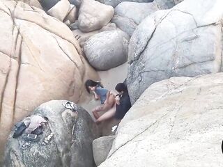 Amateur brunette hair is groaning during the time that getting her snatch licked by a stranger, on the beach