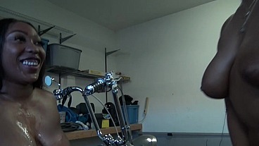Two Sexy Ebony Girls fuck a biker