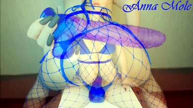 Anna Mole worships her own fishnet-covered ass with an anal dildo