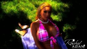 Rachel lays out in the sun to tan and cum