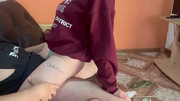 My classmate invited me to study at her house, but we ended up having sex on the couch.