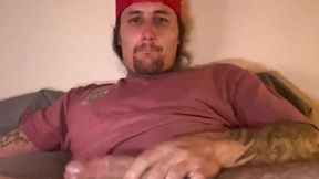 Hot tatted stud with huge veiny cock gets edge and cum