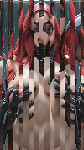 Beautiful Nude Woman with Rose Red Hair Sucking Nipple and Four Fingers Hooked