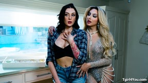 Busty tgirl fairy pops out of a diamond