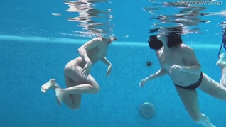 Jessica and Lindsay naked swimming in the pool