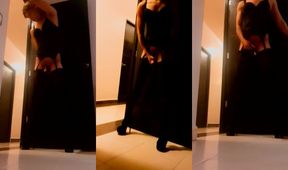 Amateur sissy gets fucked hard while hotel door stays wide open and gushes cum everywhere