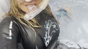 flirty in wetsuit and snorkel in hot tub