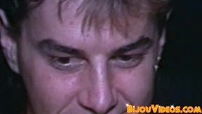 Handsome classic gay wanking off hairy cock and spraying cum