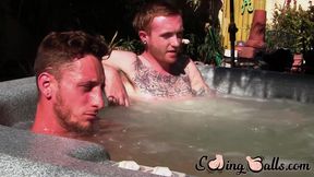 Inked ginger homo leaves jacuzzi to jack off dick with lover