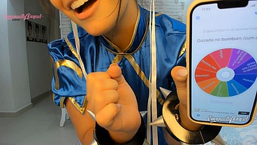Chun Li from street fighter cosplay girl playing the wheel of sex game twerk feet boy girl POV SEX and cum in mouth