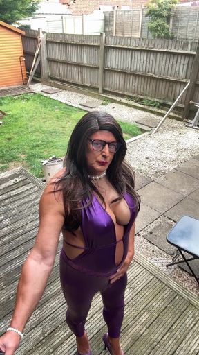 Sexy Crossdresser kellycd2022 in purple pvc catsuit and heels
