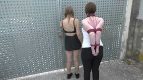 Bondage Walk in Public - Roxy walks with tightly tied Elbows - tied by Rija Mae - Full Clip wmv SD