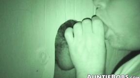 Bearded thick fucker swallows a big bushy glory hole dick