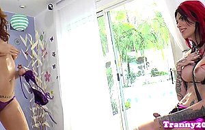 Redhead trans dildoed in ass before cumming