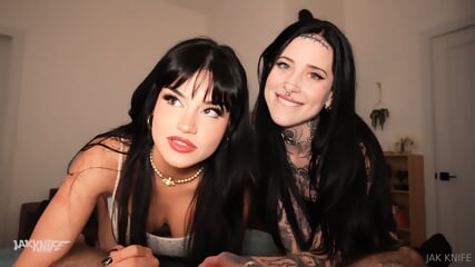 Goth chicks share lucky guy in a dark throuple