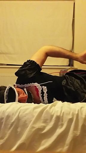 Sissymaid selfbondage with penis gag and dildo   Clip 1