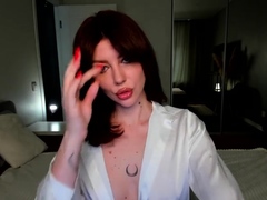 Lovely small titted brunette fingering her pussy