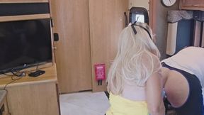 BLONDIE STOPPED AT REST AREA NEAR DALLAS TO PEG HER SLAVE