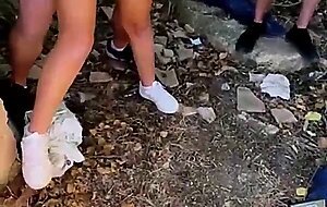 Horny MILF blonde gangbanged by three guys outdoor in public live at sexycamx