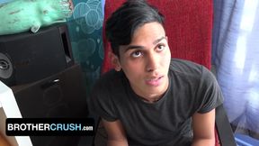 Submissive Latino twink takes his dominative stepbrother's big dick and makes him cum