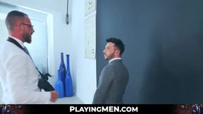 PlayingMen.com - Bearded hunk Kike Gil's rock-hard cock sucking from a classy and dom