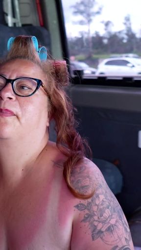 Fat Tattooed Mature Ass Fucked in Driving Van