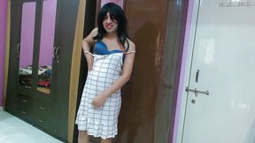 Sexy sissy crossdresser femboy Sweet Lollipop in white nighty and thong.