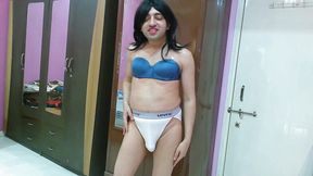 Sexy sissy crossdresser femboy Sweet Lollipop in white nighty and thong.
