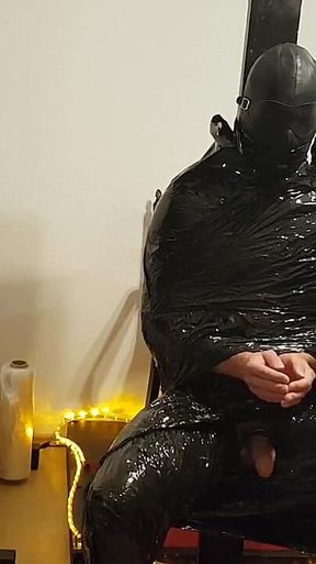 Foil Bondage Slave Part 2 - Cling Film Mummified and Edged to Madness