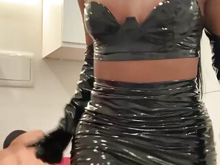 BBC shemale babe in latex penetrates my ass in different poses