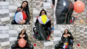 Dominant Latex MILF Balloon Fetish Smoking, Beach Ball Popping, Cameltoe and Intense Orgasm