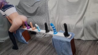 Skinny Babe Riding all Her Dildos from Small to Big till Big Orgasm