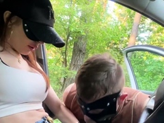 Amateur with Glasses Outdoor Blowjob Facial