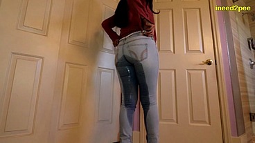 Mia wetting her jeans and cumming accidentally