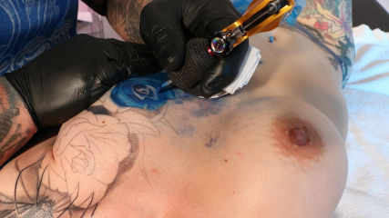 Marie Bossette Gets a Blue Rose Tattooed on Her Left Boob