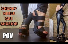 Cruel Gothic Chunky Heels Pump out your Cum  **POV pack** CBT shoejob under rough textured leather block high heels