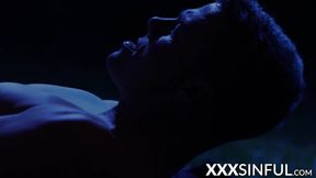 Sensual babe rides cock and gets spunked in moonlight