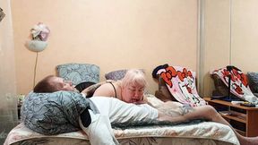 Neighbor's mouthful of cum after a good blowjob