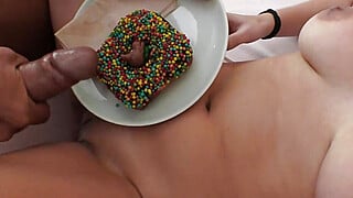 Chubby Blonde Hottie Gets Her Donut Glazed By Her Neighbors
