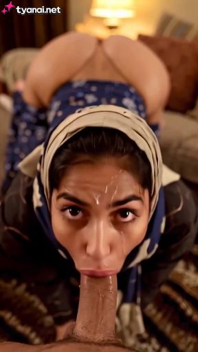 Middle Eastern woman in a blue dress getting pounded