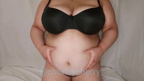 BBW Solo Gassy Belly Play with Chunky Cherry BBW Stuffed Full of Cream