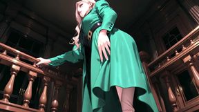 Green Suit Secretary! Ordered to organize files in the study, she deliberately exposes her deep V-neck and long legs.