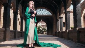Green Suit Secretary! Ordered to organize files in the study, she deliberately exposes her deep V-neck and long legs.