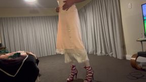 Sexy lingerie reveal wearing new purple high heels