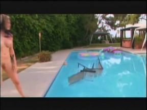 Longhaired Baldwin drills busty chick at the poolside